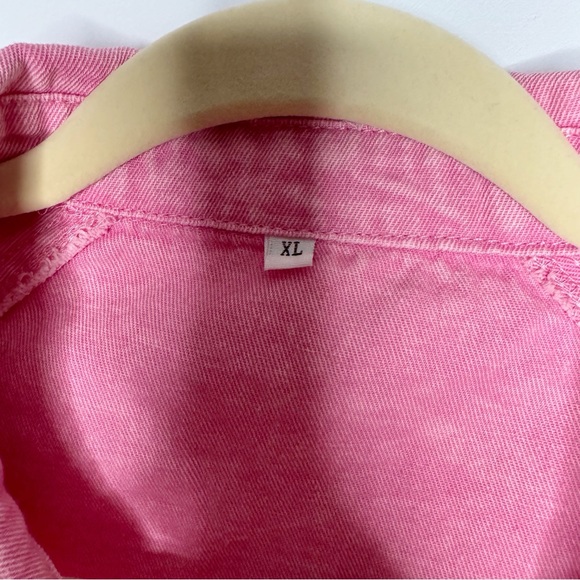 Washed Denim Puff Sleeve Mini Dress Hot Pink XL - Picture 6 of 7